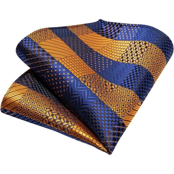 🆕Men Blue Plaid Silk Checkered Necktie Pocket Square Cufflinks Tie Clip Set - Picture 6 of 6